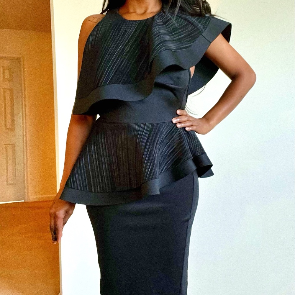 Little Black Bodycon Peplum Dress - Size 2